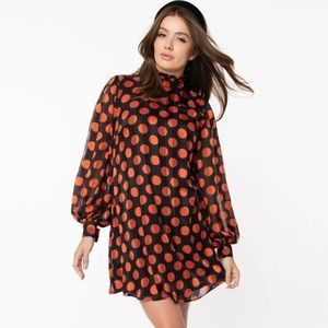 Black & Orange Polka Dot Dress